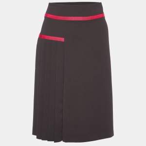 Kenzo Brown Pleated Polyester Contrast Detail Mini Skirt M