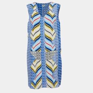 Kenzo Blue Geometric Print Silk Sleeveless Mini Dress M