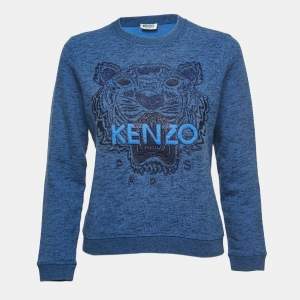 Kenzo Navy Blue Logo Tiger Embroidered Cotton Crew Neck Sweatshirt S