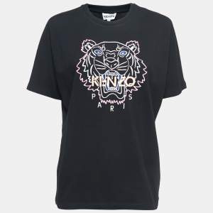 Kenzo Black Tiger Embroidered Cotton Knit Oversized T-Shirt S