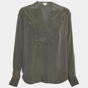 Pre Owned Kenzo Grey Silk Long Sleeve Blouse S