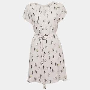 Pre Owned Kenzo Light Pink Cactus Print Crepe Belted Mini Dress M