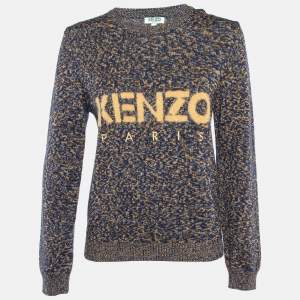 Pre Owned Kenzo Multicolor Logo Intarsia Knit Logo Detail Sweater L