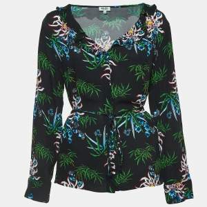 Kenzo Black Floral Printed Crepe Top M