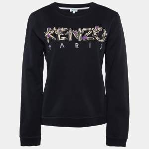 Pre Owned Kenzo Black Logo Embroidered Cotton Sweatshirt L