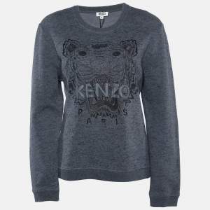 Pre Owned Kenzo Grey Tiger Embroidered Cotton Sweatshirt XL