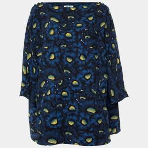 Kenzo Navy Blue Floral Print Crepe Oversized Blouse M