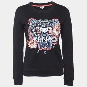 Kenzo Black Tiger Embroidered Cotton Crew Neck Sweatshirt XS