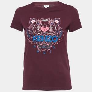 Kenzo Burgundy Logo Printed Cotton Crew Neck T-Shirt S