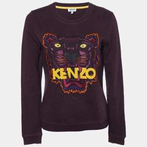 Kenzo Burgundy Melange Cotton Tiger Embroidered Sweatshirt M