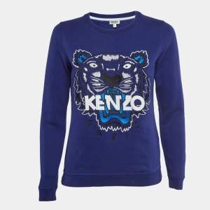 Pre Owned Kenzo Blue Logo Embroidered Cotton Crew Neck Sweatshirt S