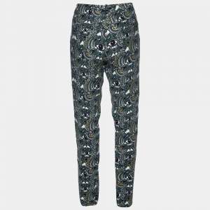 Kenzo Grey Eye Print Crepe Tapered Trousers M