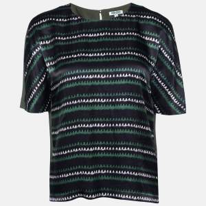 Kenzo Green Printed Silk Short Sleeve Top M