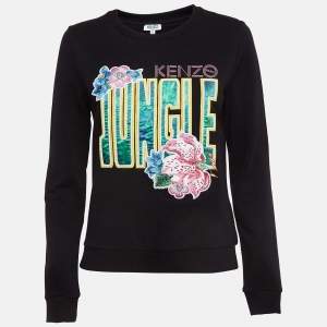Pre Owned Kenzo Black Jungle Embroidered  Cotton Knit Sweatshirt S