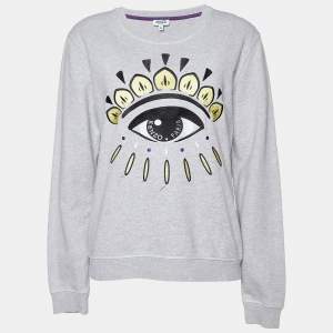 Kenzo Grey Cotton Eye Embroidered Sweatshirt XL