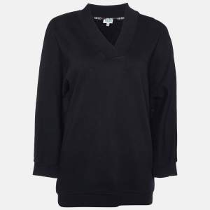 Kenzo Black Logo Print Cotton V-Neck Sweatshirt M