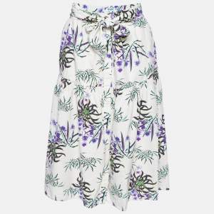 Kenzo White Sea Lily Print Cotton Midi Skirt S