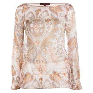 Pre Owned Kenzo Pink Paisley Printed Crinkled Silk Chiffon Long Sleeve Blouse M