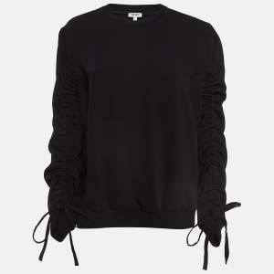 Pre Owned Kenzo Black Crepe Knot Ruched Sleeve Top L