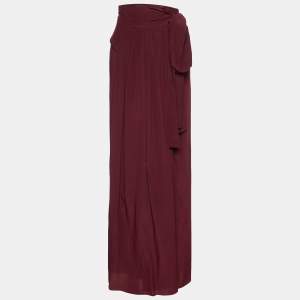 Kenzo Maroon Silk Wrap Maxi Skirt M