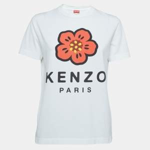 Kenzo White Printed Cotton Knit Top XS