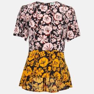 Kenzo Multicolor Floral Print Silk Flared Top M