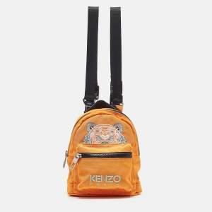 Kenzo Orange/Black Nylon Mini Embroidered Tiger Backpack