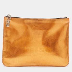 Kenzo Bronze Vinyl Tiger Motif Slim Clutch