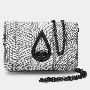 Kenzo White/Black Printed Leather Raindrop Shoulder Bag