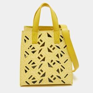Kenzo Yellow Laser Cut Leather Mini Flying Logo Tote
