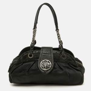 Kenzo Black Nylon and Leather Flap Frame Satchel