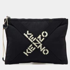 Kenzo Black Fabric Criss Cross Logo Print Zip Pouch