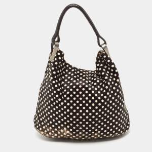 Kenzo Black/Brown Polka Dot Calfhair and Leather Studded Hobo