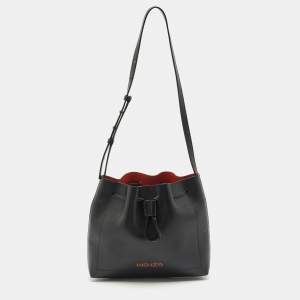 Kenzo Black Leather Drawstring Bucket Bag