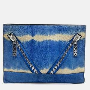 Kenzo Blue/Black Leather and Coated Suede Kalifornia Clutch