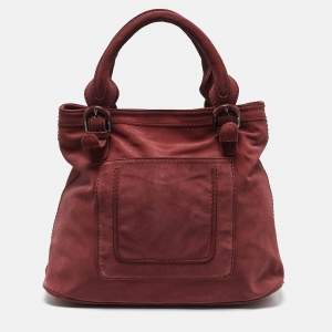 Kenzo Brick Red Suede Buckle Handle Shopper Tote