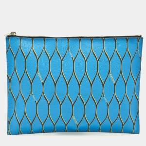 مملوكة مسبقًا Kenzo Blue Pattern Print Coated Canvas Flat Zip Pouch 
