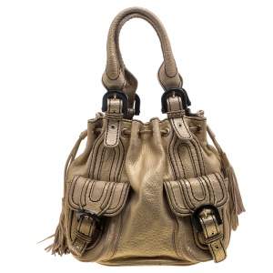 Kenzo Gold Leather Drawstring Studded Bucket Bag