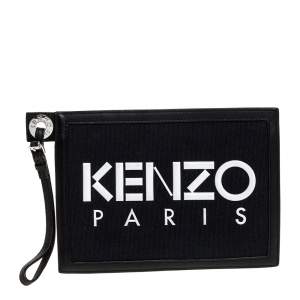 مملوكة مسبقًا Kenzo Black Canvas and Leather Wristlet Clutch