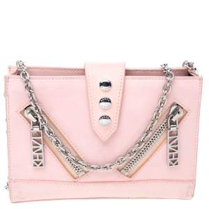 Pre Owned Kenzo Light Pink Leather Kalifornia Chain Shoulder Bag