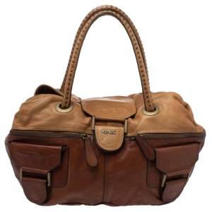 Kenzo Two Tone Brown Soft Leather Studded Handle Satchel