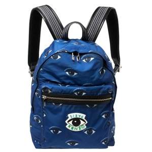 Kenzo Blue Nylon All Over Eyes Backpack