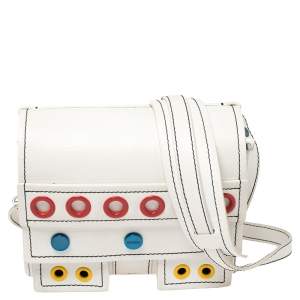 Pre Owned حقيبة كتف كينزو با يك جلد أبيض صغيرة مرصعة