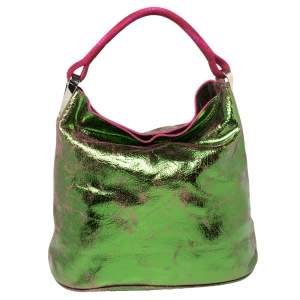Kenzo Green/Pink Crinkled Leather Hobo