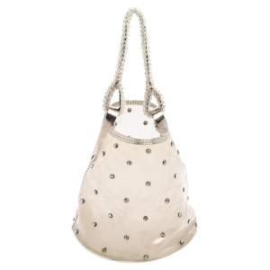 Pre Owned Kenzo Silver PVC and Leather Crystal Embellished Bucket Bag