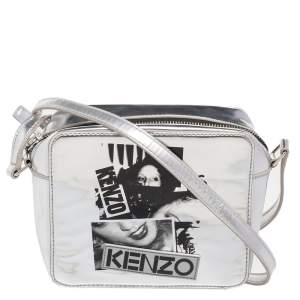 Pre Owned Kenzo Silver Patent Leather Donna Jordan Crossbody Bag