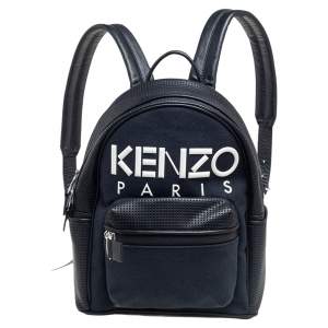 Kenzo Black Perforated Leather And Canvas Kombo Backpack