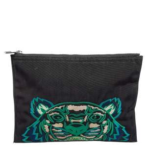 مملوكة مسبقًا Kenzo Black Canvas Logo Embroidered Pouch