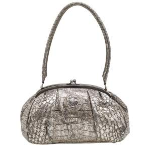 Kenzo Metallic Gold Croc Embossed Leather Frame Satchel