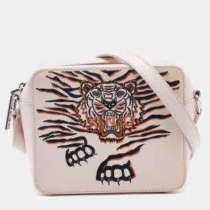 Kenzo Beige Leather Tiger Embroidered Camera Bag 
